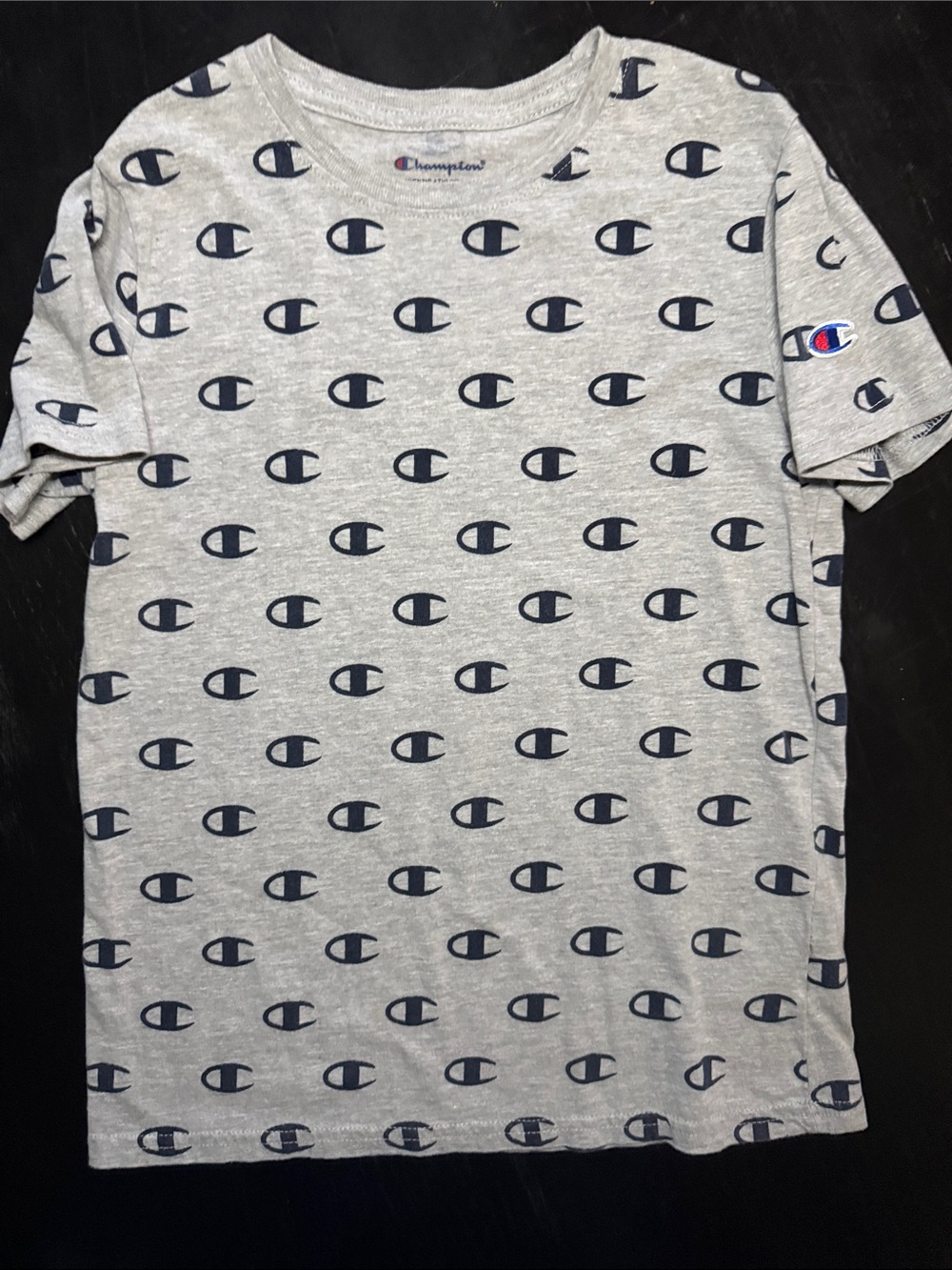 Champion Gray Short Sleeve Tee with Navy Allover C Logos
